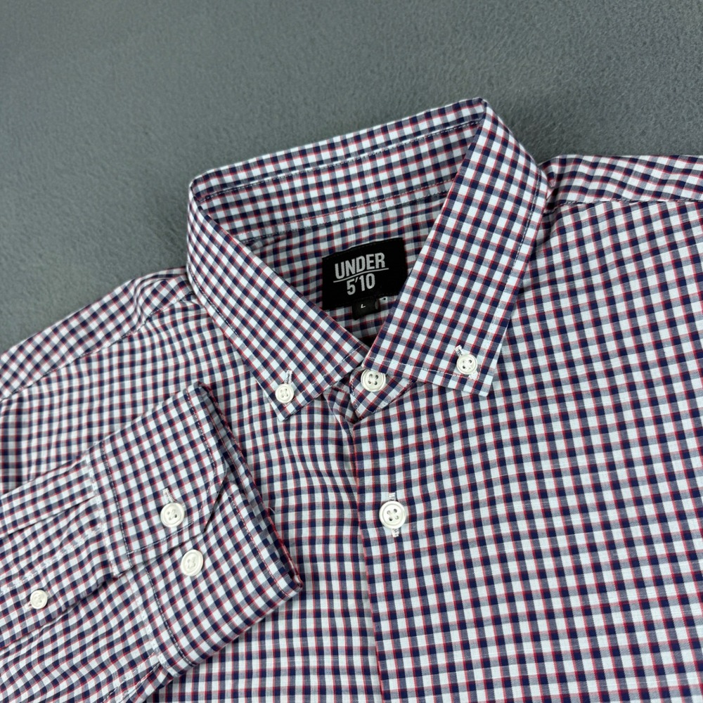 Under 5'10 Shirt Men's L Blue Red Gingham Cotton Lightweight Oxford OCBD Dress